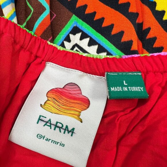 Farm Rio Anthropologie Palila Fringed Midi Sun Dress Beaded Multicolor Satin L - Picture 6 of 14